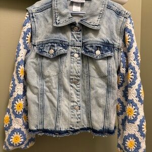 Tween Diva Denim Jacket with Crochet Sleeves Size 8